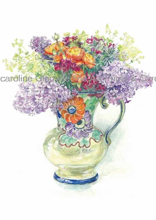flowers in  Art deco vase, painting by Caroline Glanville