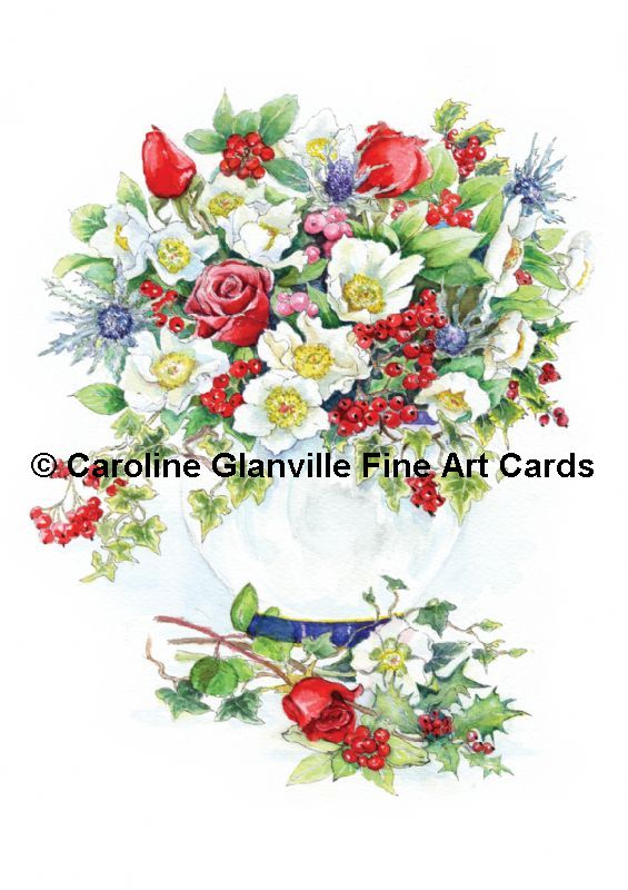 Christmas floral arrangement, painting by Caroline Glanville