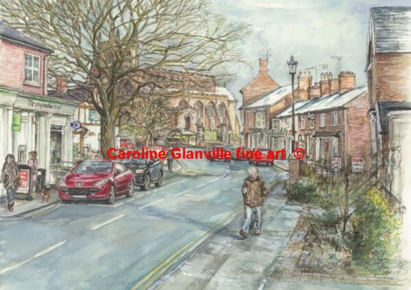 Ref: A3 View towards St. James Church Audlem Cheshire - Greeting Card