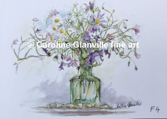 Ref. F4 Vintage bottle with mixed flowers