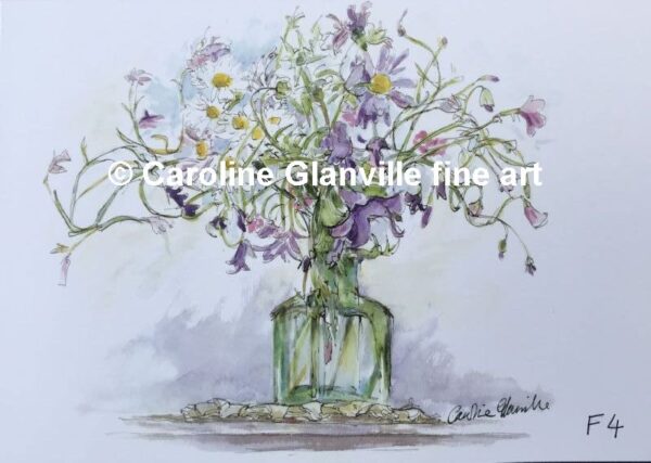 Ref. F4 Vintage bottle with mixed flowers - Greeting Card